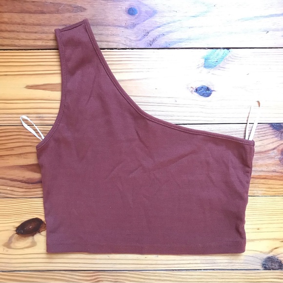 Shein Rust Orange Ribbed One Shoulder Crop Tank Top, EUC, S - Picture 8 of 8